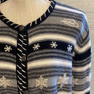 Christopher & Banks snowflake winter holiday cardigan sweater. Size L